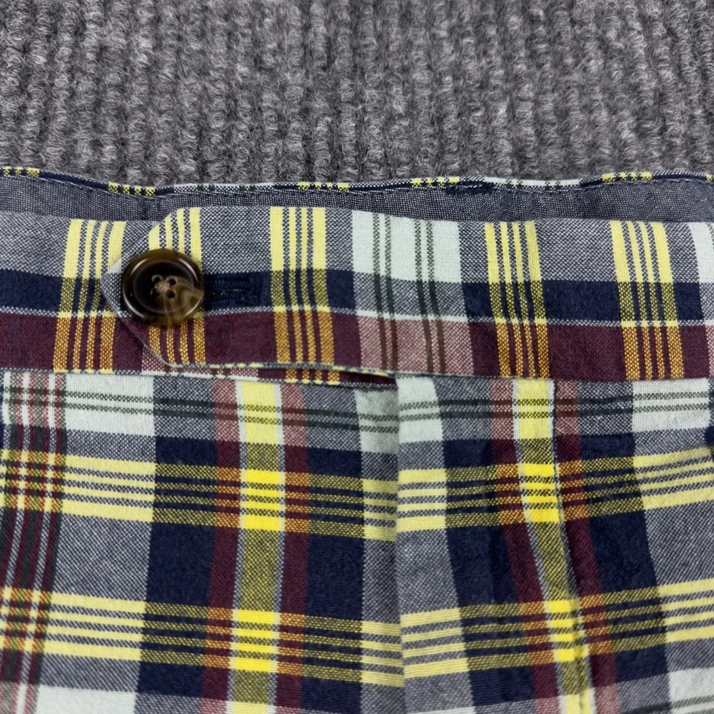 Brooks Brothers 346 Mens Plaid Cotton Chino Shorts Navy Yellow Burgundy‎ Size 42